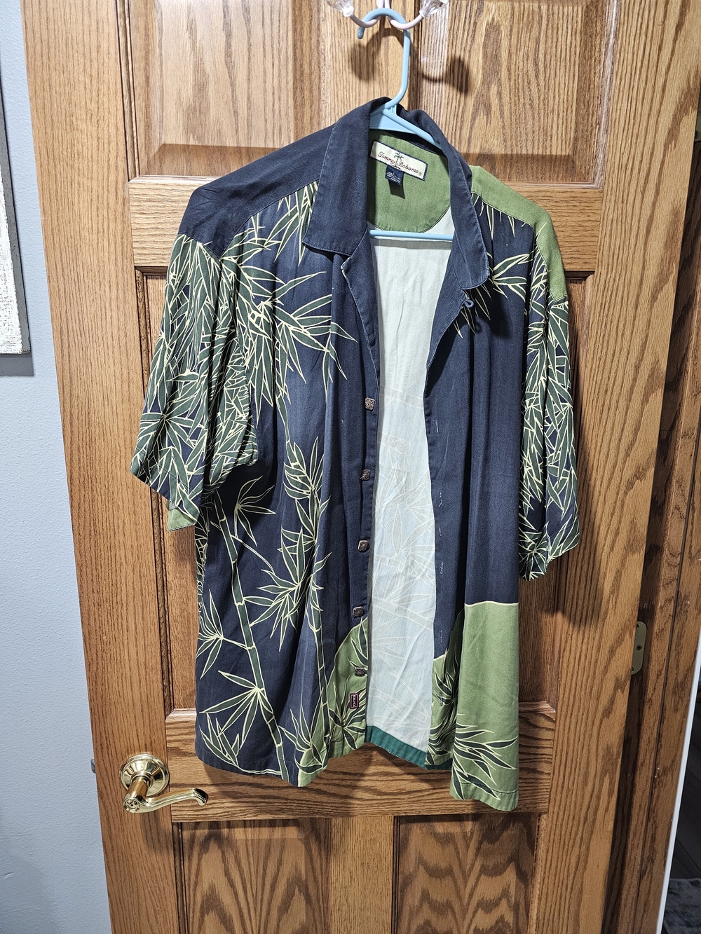 Navy and Olive Bamboo Print Button-Up Shirt Tommy Bahama